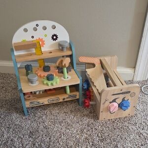 Robud Wooden Tool Bench and Toolbox Set - Multi-Color Kids Toy